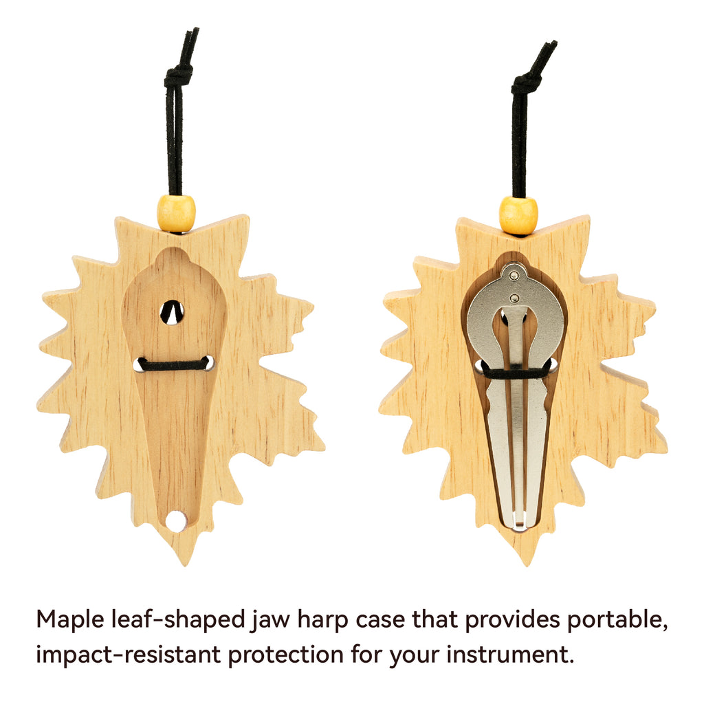 Jaw Harp with Maple Leaf Wooden Case - Handmade Mouth Harp Instrument, Stainless Steel Jew’s Harp for Beginners & Hobbyists, Portable Musical Gift Set by Suttaya