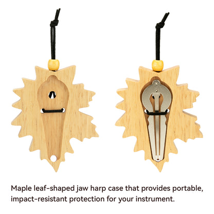 Jaw Harp with Maple Leaf Wooden Case - Handmade Mouth Harp Instrument, Stainless Steel Jew’s Harp for Beginners & Hobbyists, Portable Musical Gift Set by Suttaya