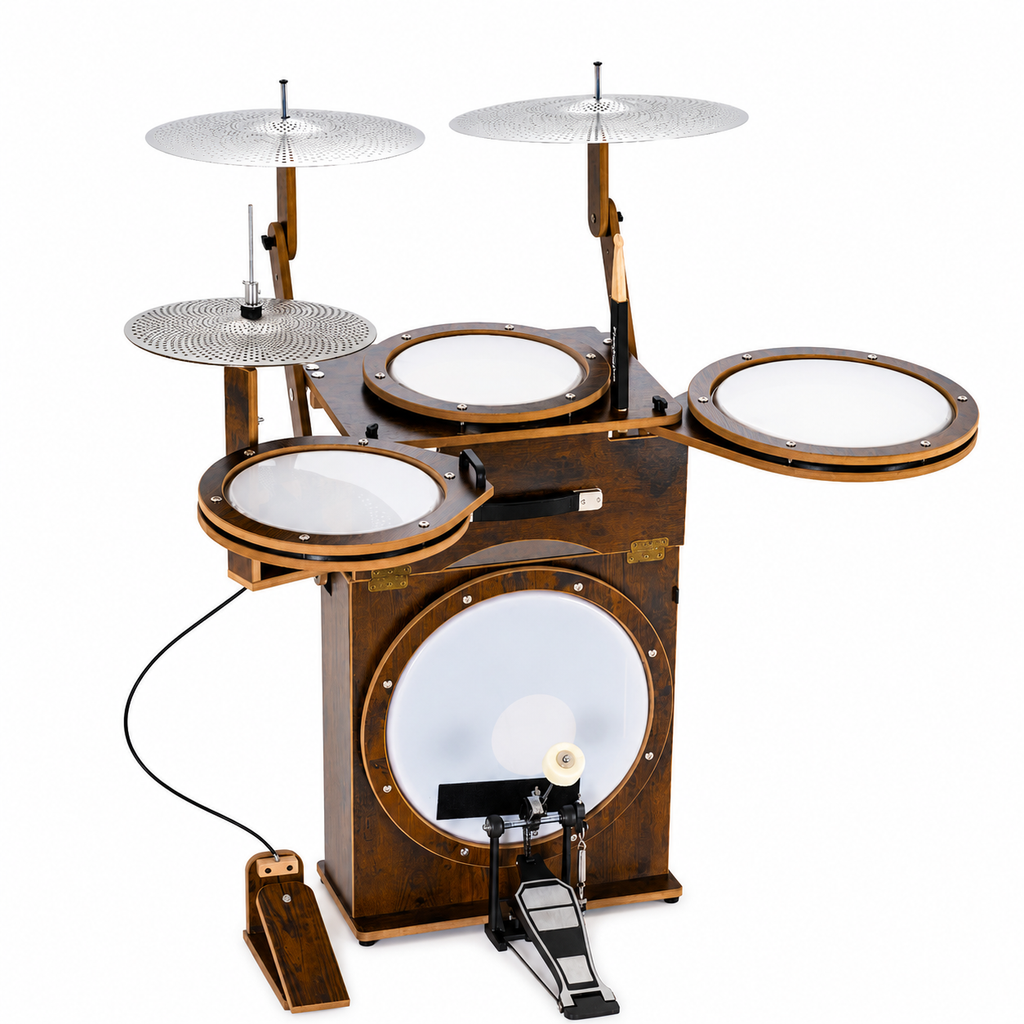 Portable Drum Set for Adults & Teens, Foldable All-in-One Practice Drum Kit with Bass Drum, Snare, Toms, Cymbals, Kick & Hi-Hat Pedals, Compact Drum Set for Home, Studio & Travel by Suttaya