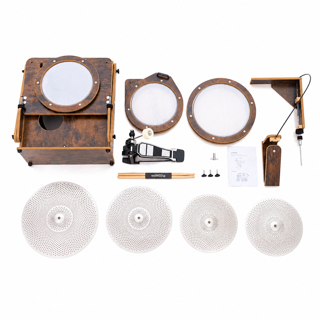 Portable Drum Set for Adults & Teens, Foldable All-in-One Practice Drum Kit with Bass Drum, Snare, Toms, Cymbals, Kick & Hi-Hat Pedals, Compact Drum Set for Home, Studio & Travel by Suttaya