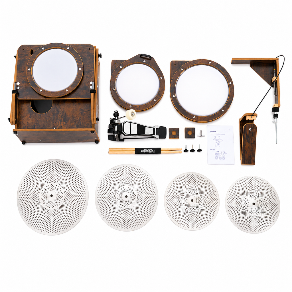 Portable Drum Set for Adults & Teens, Foldable All-in-One Practice Drum Kit with Bass Drum, Snare, Toms, Cymbals, Kick & Hi-Hat Pedals, Compact Drum Set for Home, Studio & Travel by Suttaya